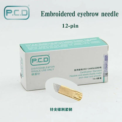 50pcs Permanent Makeup Eyebrow U-Pin PCD Blades — 12/14/19 Microblading Needles for 3D Embroidery Manual Pen