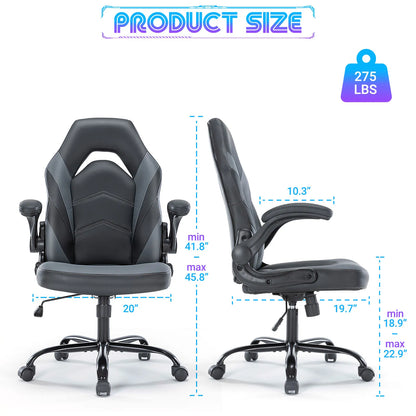 Ergonomic Office Gaming Desk Chair – Adjustable PU Leather Racing Chair with Flip-Up Armrests, Christmas Furniture