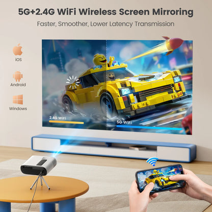TOPTRO Mini Projector – Full HD 1080P Support, 16000 Lumens, Auto Keystone, WiFi & Bluetooth Portable Home Theater Projector