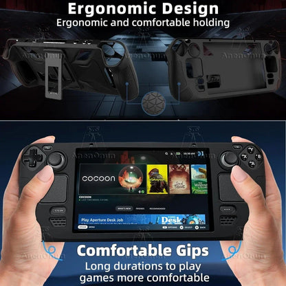 Steam Deck Protective Case - Soft Silicone Anti-Fall Cover with Folding Stand Anti-Slip Gaming Accessories