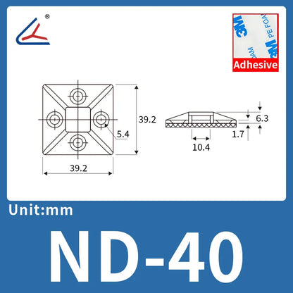 ND 20/50/100PCS Self-Adhesive Cable Tie Mounts – Zip Wire Tie Holder with Screw Hole Base