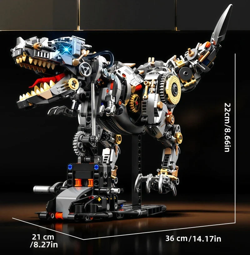 STEM Jurassic Mechanical Dinosaur Building Blocks – Light-Up T-Rex Model Toy for Kids