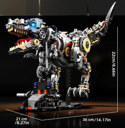 STEM Jurassic Mechanical Dinosaur Building Blocks – Light-Up T-Rex Model Toy for Kids