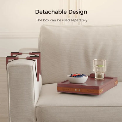 Black Sofa Armrest Tray with Storage Box – Couch Arm Table with 360° Rotating Top & Phone Stand