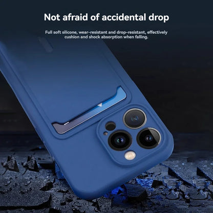 iPhone 16/15/14/13/12/11 Series Silicone TPU Card Holder Case – Slim Soft Cover with Built-In Credit Card Slot for Pro Max, Mini & Plus Models
