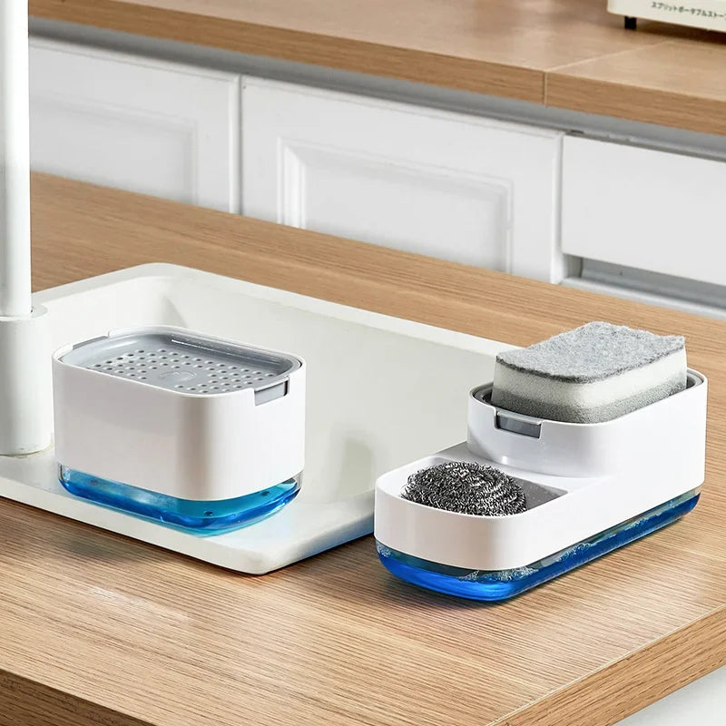 Automatic Soap Dispenser Bottle: Kitchen Sponge Brush Storage Box with Manual Soap Dispenser - Convenient Solution for Kitchen Hygiene