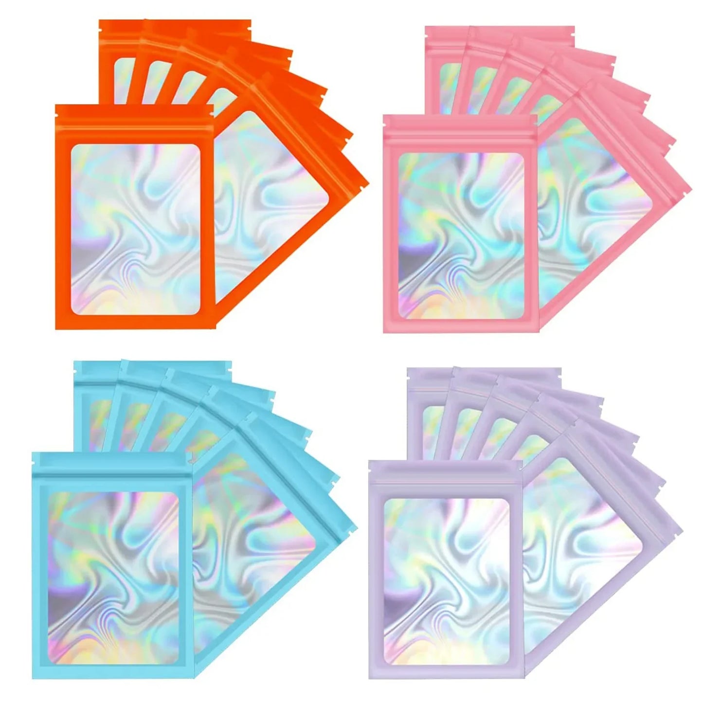 50pcs Mylar Bags – Laser Color Plastic Mini Pouches | Resealable ZipLock and Smell Proof for Coffee, Herbs, and Powder