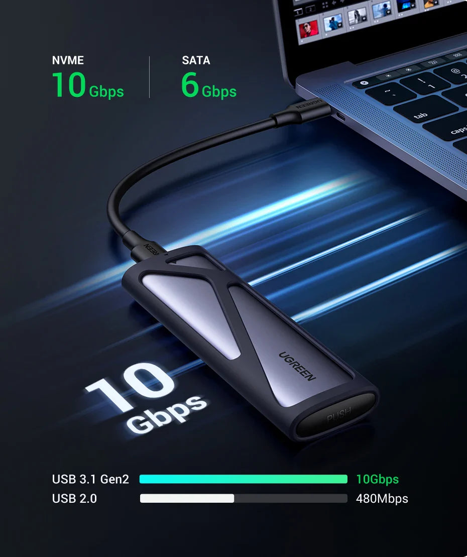 UGREEN M2 SSD Case – NVMe SATA Dual Protocol M.2 to USB Type C 3.1 Adapter, SSD Disk Box for PCIe NGFF & SATA SSD