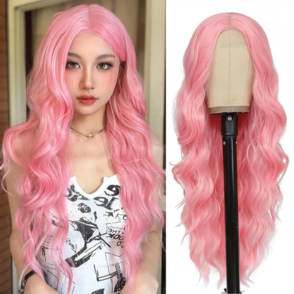 26-Inch Synthetic Ombre Blonde Wavy Wig for Women — Long Middle Part Curly, Heat-Resistant Natural-Look Hair