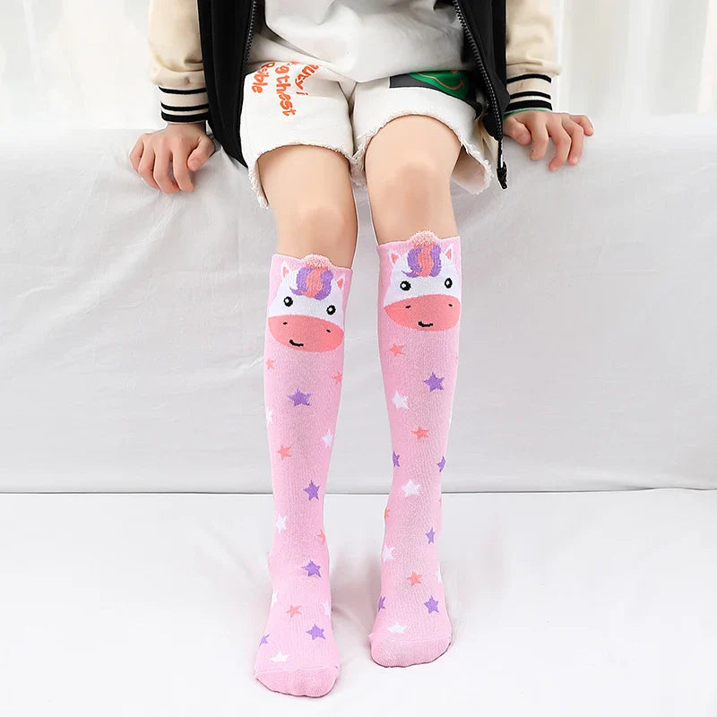 Cute Cartoon Animal Knee-High Socks for Babies & Kids – Warm Cotton Ankle & Over-Knee Socks for Girls