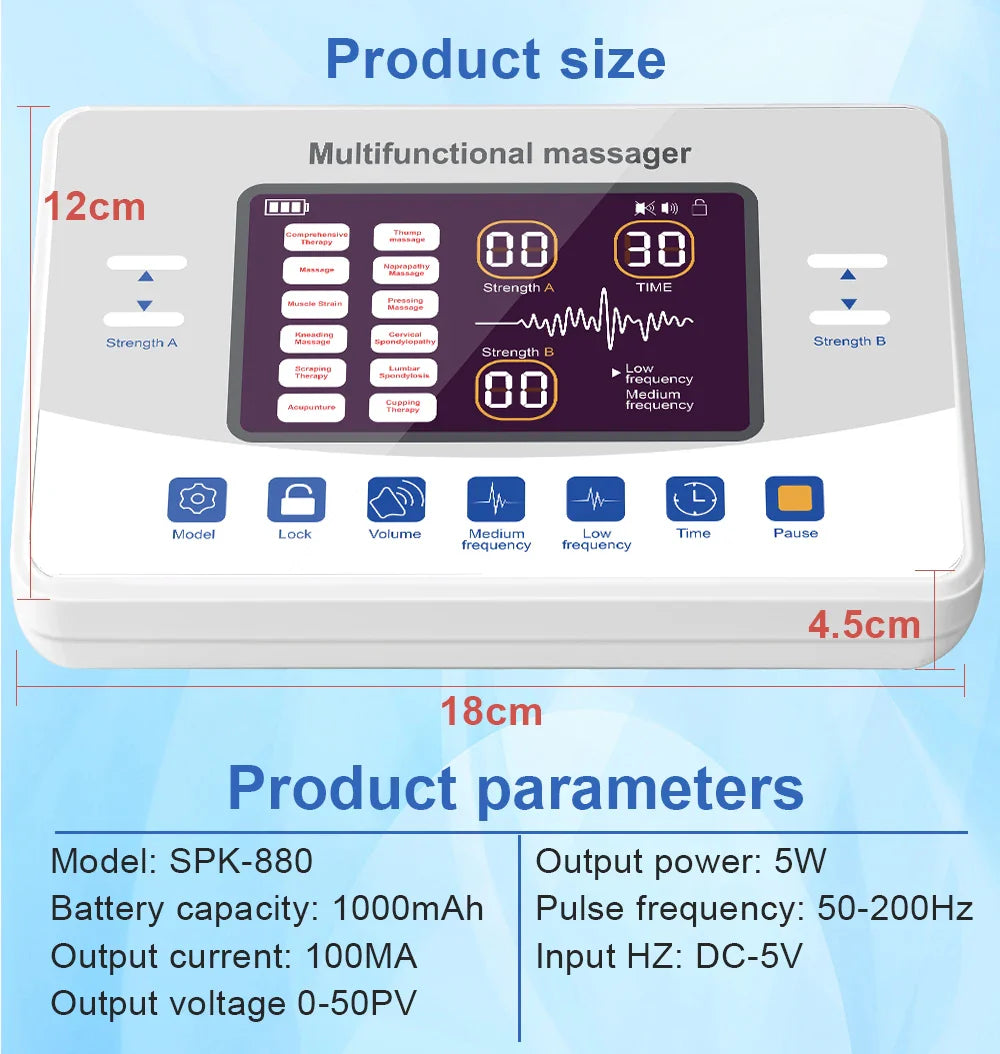 EMS Electric Muscle Stimulator — TENS Pulse Massager for Physiotherapy, Pain Relief, and Muscle Relaxation, Rechargeable Health Device