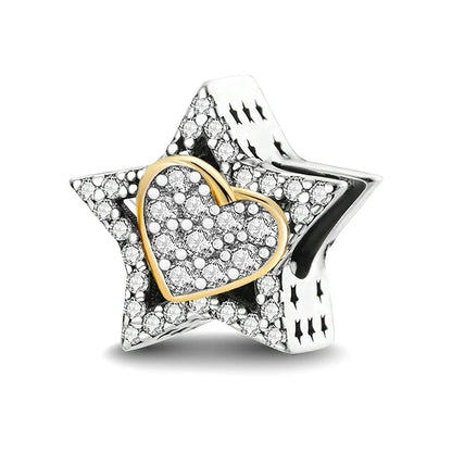 925 Sterling Silver Pink Heart Charm - Zircon Love Pendant Bead for DIY Bracelets, Bangles & Women’s Jewelry