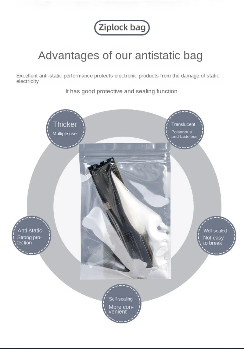 Transparent Anti-Static Shielding Bags – ESD Self-Sealing Pouches for Storage of Small Electronics & USB Accessories