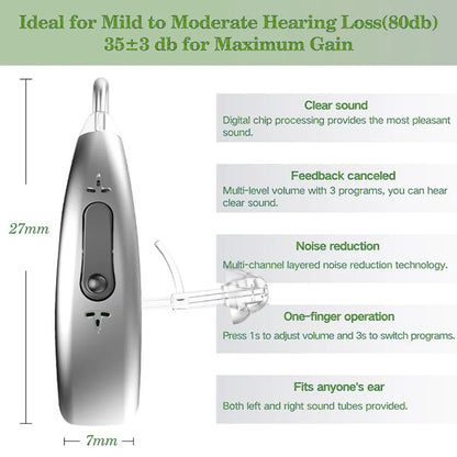 2024 Bluetooth Hearing Aid – ELHearing Rechargeable Mini Device with Programmable Digital Features & Portable Charging Case