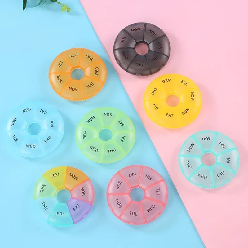 Portable Round Pill Case – 7-Day Weekly Tablet Organizer & Travel Storage Container
