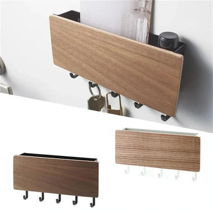 Wall Hanging Bamboo Key Hanger Holder – Rectangle Organizer with Hooks for Keys and Coats – Home Decoration