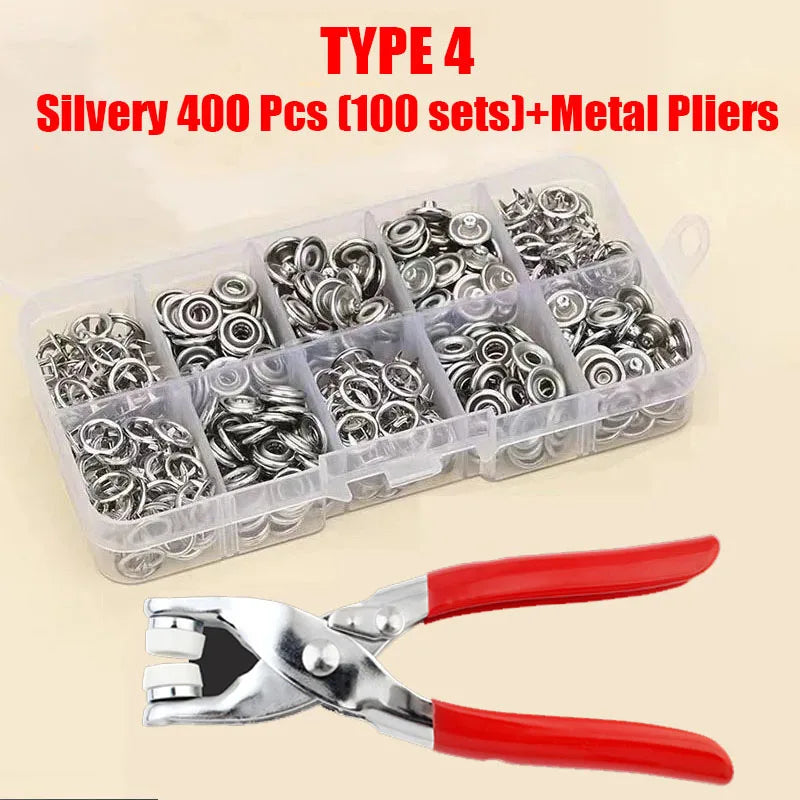Metal Snap Button Fastener Kit - 50/100PCS Hollow Prong Studs with Pliers Tool for Clothing Sewing Bags & Shoes