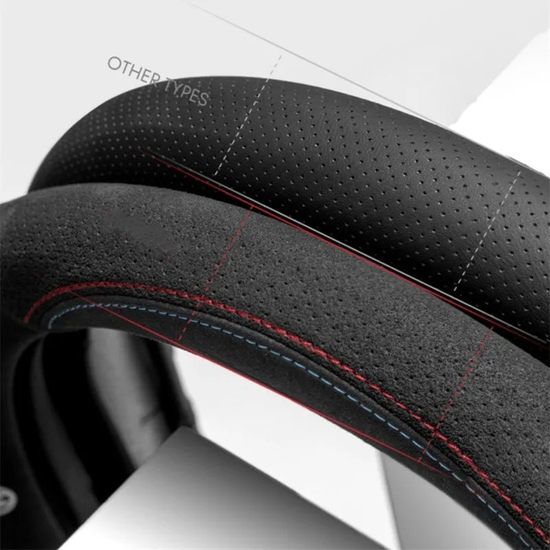 Universal Cowhide Suede Steering Wheel Cover — Breathable 37-38cm Car Steering Wheel Wrap Accessories