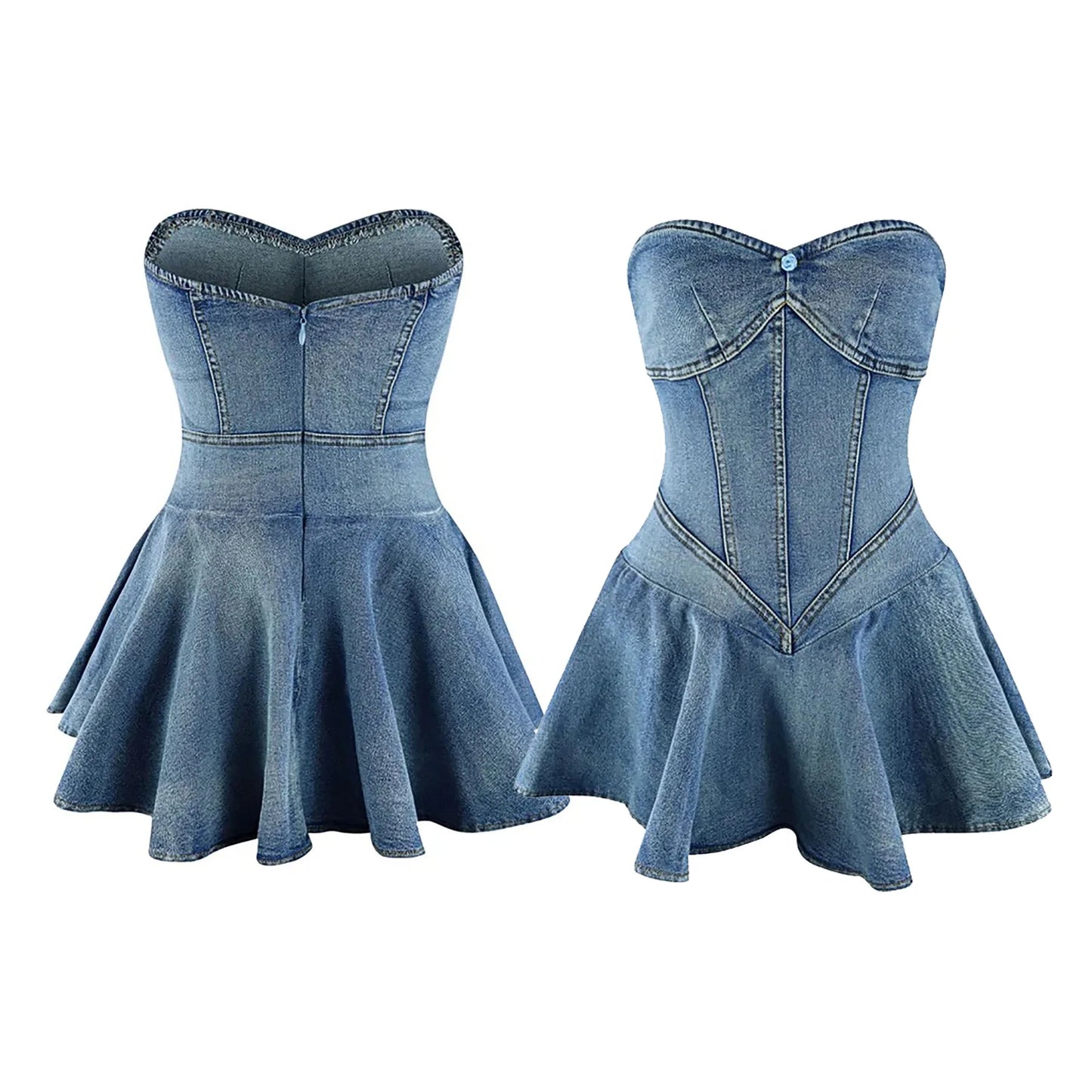 Sexy Chest Wrap Mini Dress – Women’s Sleeveless, Backless, Strapless Slim Fit A-Line Denim Dress 2024