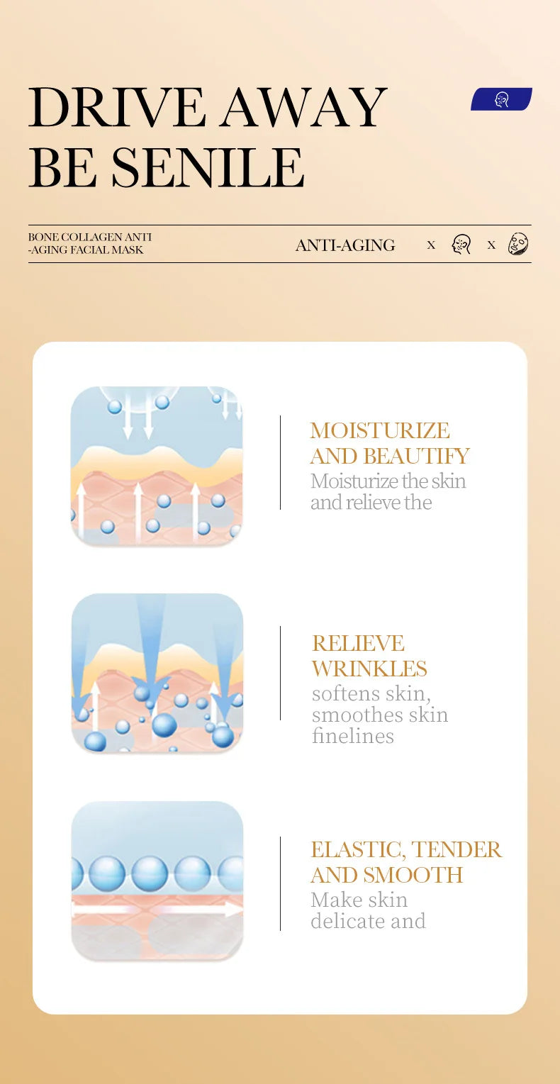 10PCS Anti-Wrinkle Collagen Face Masks – Moisturizing, Anti-Aging, Brightening Facial Sheet Masks