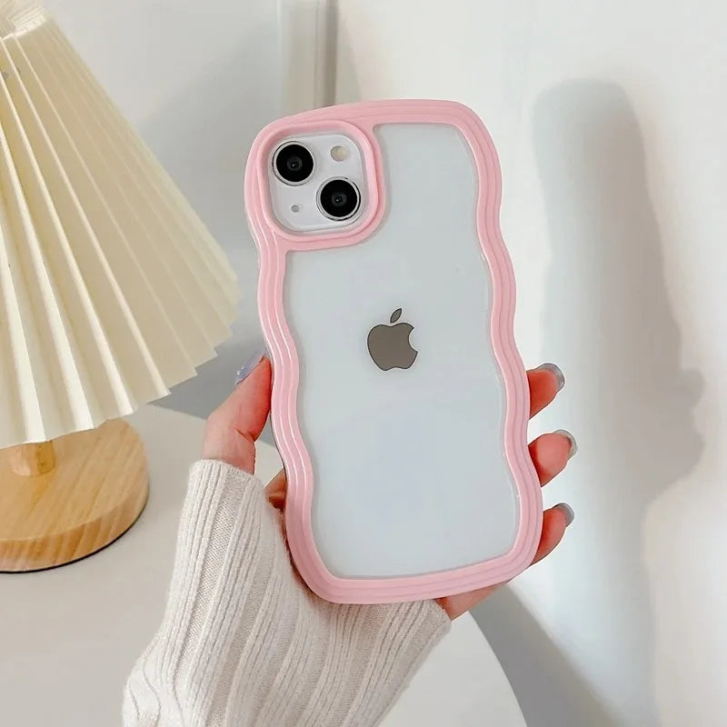 Candy Wavy Lines Bumper Case for iPhone 16/15/14/13/12/11 Pro Max Plus XR XS Max – Shockproof Clear Hard Back Cover
