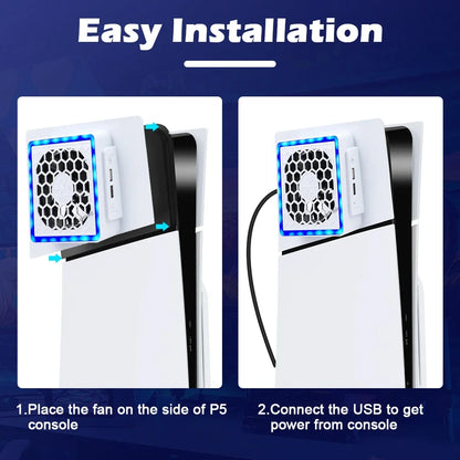 NEW Side-Mounted Cooling Fan for PS5 Slim – LED Light & 2 USB Ports Game Console Cooler Accessory