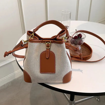 2022 New Korean Style Fashionable Portable Bucket Bag – Trendy Canvas Contrast Texture Messenger Bag