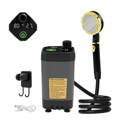 Portable Camping Shower Pump – RV & Outdoor Shower Kit with 6000mAh Battery, Full-Screen Digital Display, Adjustable Flow