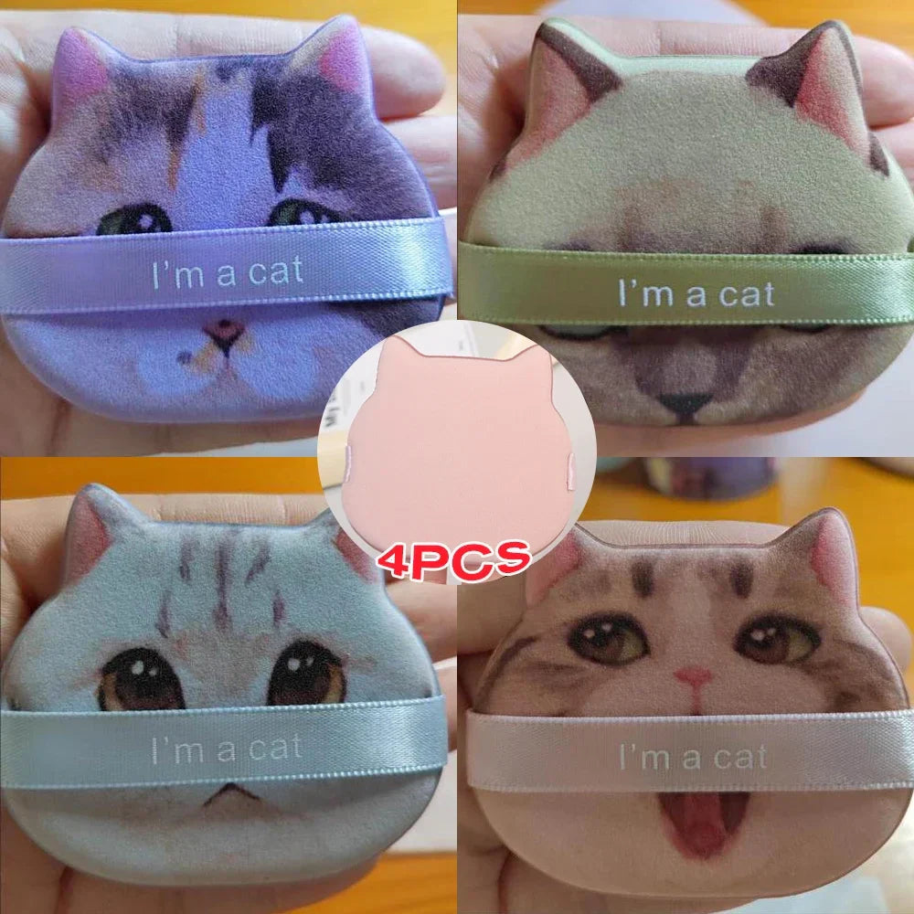 1-4PCS Cat Air Cushion Powder Puffs – Double-Sided Wet & Dry Foundation and Concealer Makeup Sponges