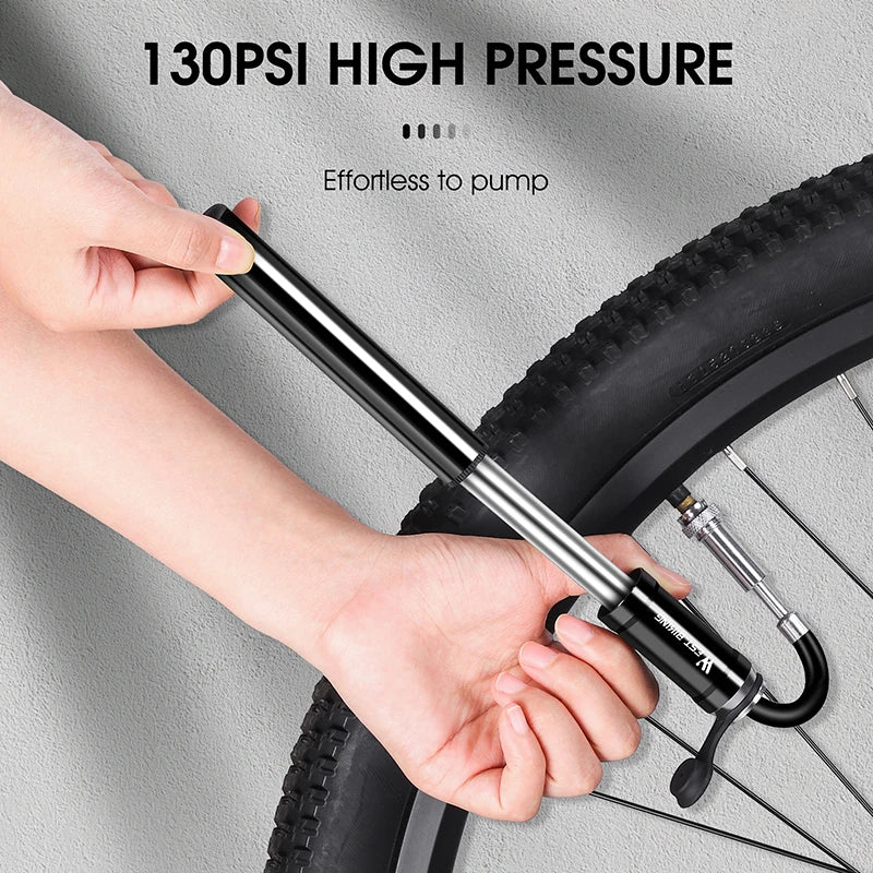 WEST BIKING 130PSI Mini Bike Pump – Portable Aluminum Alloy Hand Air Pump for MTB & Road Cycling, Drop-Proof & Ultralight