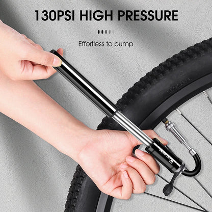 WEST BIKING 130PSI Mini Bike Pump – Portable Aluminum Alloy Hand Air Pump for MTB & Road Cycling, Drop-Proof & Ultralight