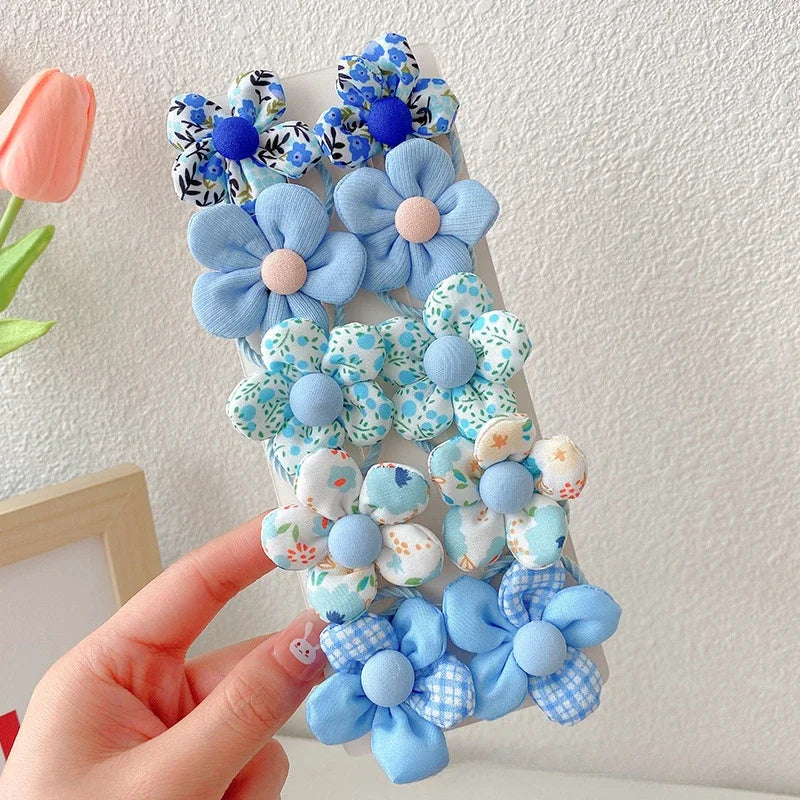10 Pcs Baby Girl Flower Hair Bands Set – Cute Colorful Soft Scrunchies Ponytail Holders for Kids