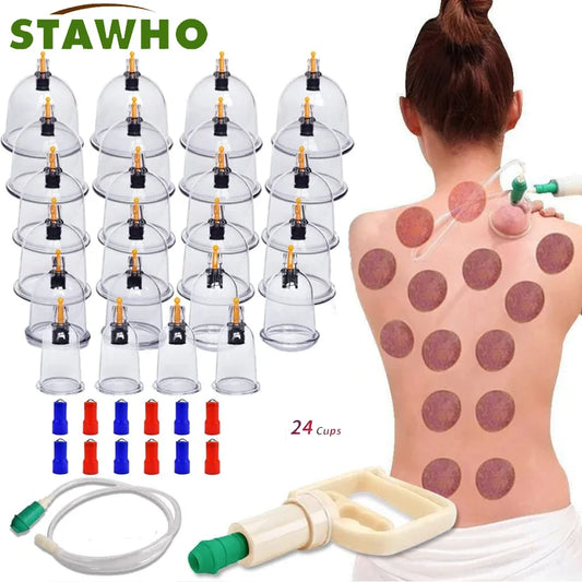 12/24-Cup Chinese Vacuum Cupping Therapy Set – Pull-Out Suction Massager for Pain Relief & Muscle Relaxation