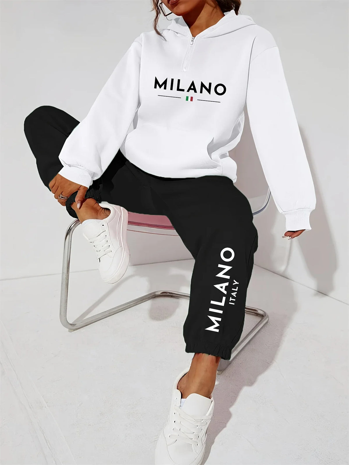 Women's Milano Italia 2-Piece Winter Set - Plush Warm Hooded Sweatshirt & Sports Pants Outfit
