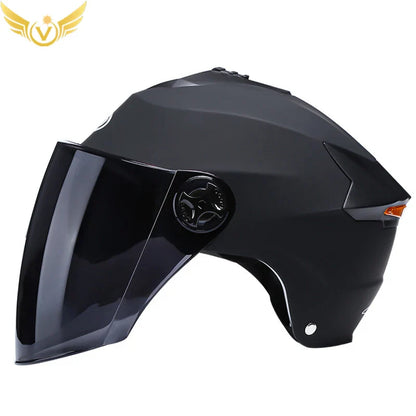 Motorcycle Helmet with LED Lights – Double Visor Moped Helmet for Men & Women, Electric Scooter & Bicycle Light, Rechargeable