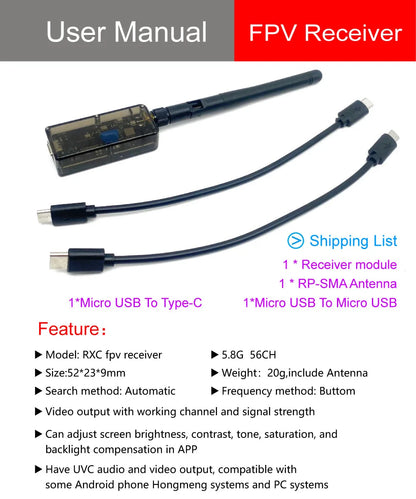 FPV System 5.8G 48CH UVC OTG Audio Receiver – RC Drone Spare Part for Android Phones & Tablets