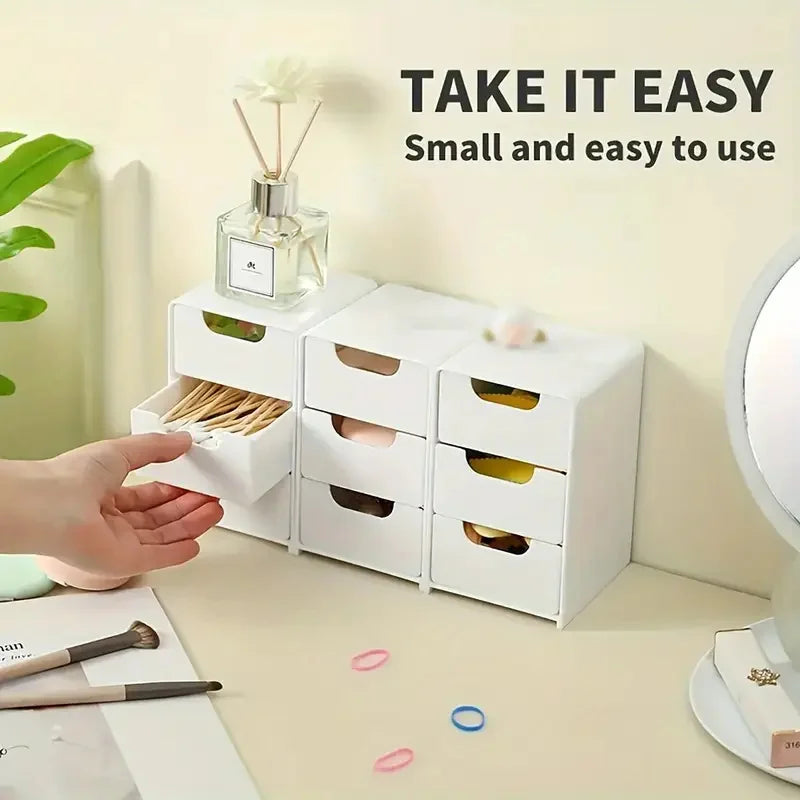 3-Tier Plastic Cosmetic Organizer – Drawer Storage Box for Makeup, Jewelry & Office Supplies