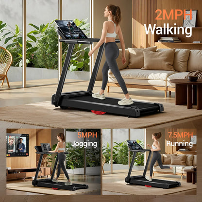 3.0HP Brushless Foldable Treadmill – 300LB Capacity, HR Monitor, Dual Shock Absorption, Quiet Design with Cup/Phone Holder