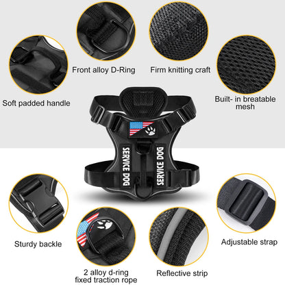 Reflective Service Dog Harness Vest with 5 Patches – Adjustable Soft Oxford Mesh Pet Harness