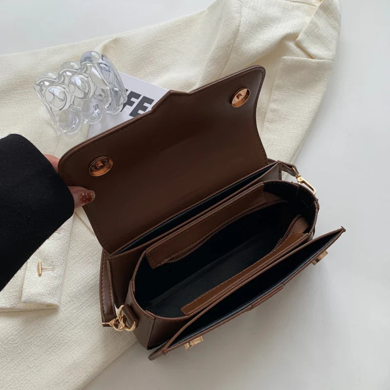 Women's Pu Leather Shoulder Handbag: Fashion Vintage Crossbody Square Satchel - Underarm Bag (Black)