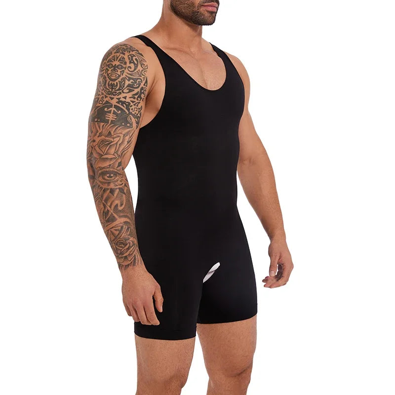 Men’s Sleeveless Bodysuit Shaper — Full Body Compression Undershirt, Tummy Control Slimming Vest Shapewear
