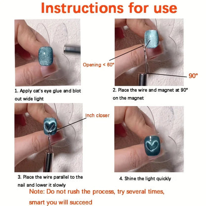 6 Pcs Cat Eye Nail Magnet Set - Flexible Iron Wire for Heart & Ingot Shapes, Nail Art Accessories Tools