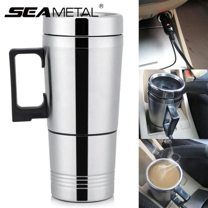 SEAMETAL 12V 24V 300ML Car Heating Cup - Stainless Steel Electric Kettle for Water, Coffee, Milk, Thermal Mug Winter Accessories