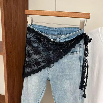 Women's Lace Trim Triangle Mini Skirt - Soft Chiffon Layered Apron Style Fashion Skirt