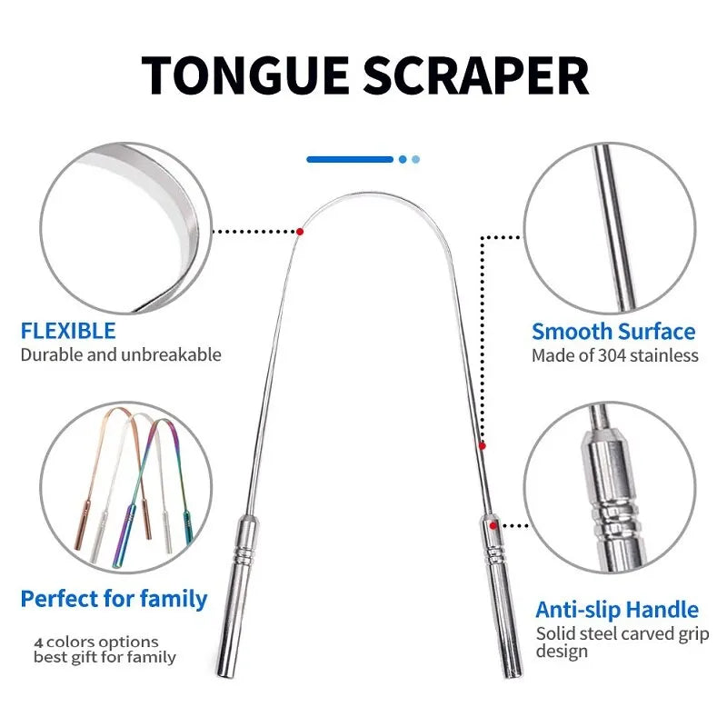 Stainless Steel U-shaped Tongue Scraper for Fresh Breath - 3 Color Options - Oral Hygiene Care Tool