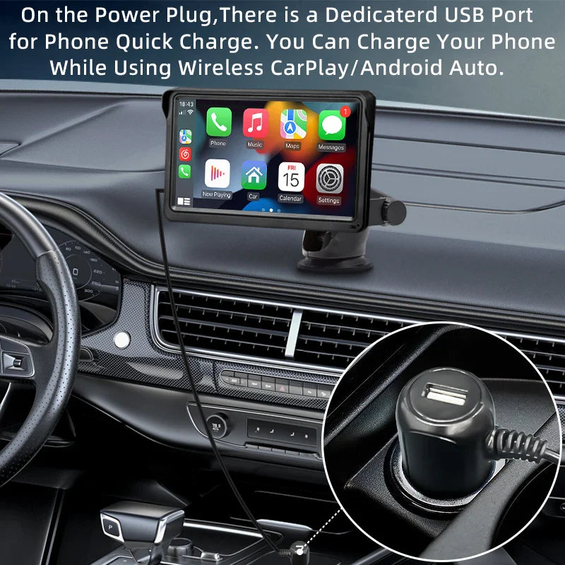 7-Inch Portable CarPlay & Android Auto Multimedia Player — Touch Screen Car Radio with Bluetooth 5.0, AUX & USB