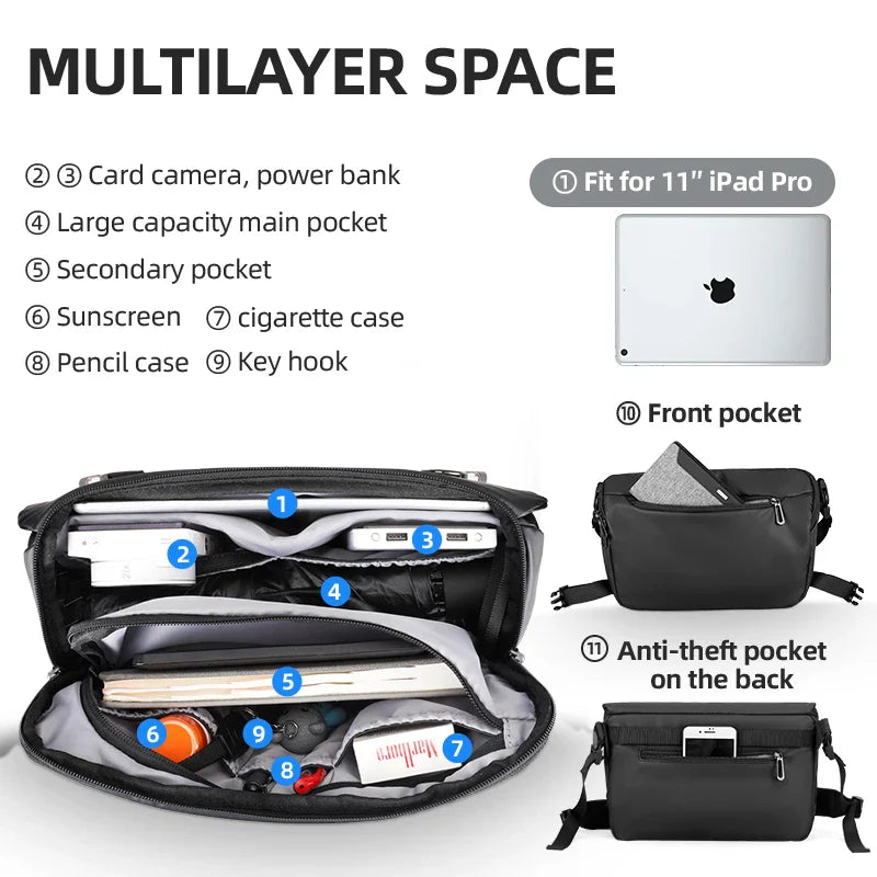MARK RYDEN Water-Repellent Messenger Bag for Men - Shoulder Crossbody Bag Fits 11-inch iPad