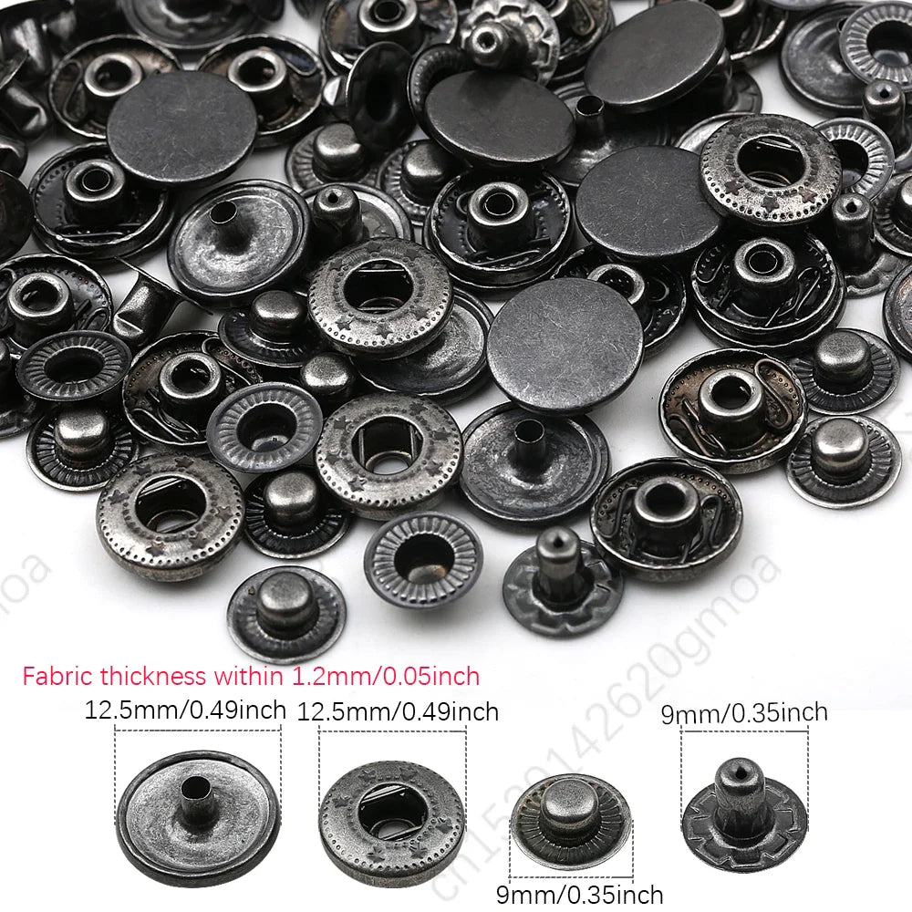 10mm, 12.5mm & 15mm Stainless Steel Snap Fasteners – Sewing Buttons for Clothing, Jackets & Leather Crafts