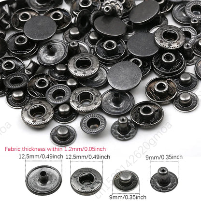 10mm, 12.5mm & 15mm Stainless Steel Snap Fasteners – Sewing Buttons for Clothing, Jackets & Leather Crafts