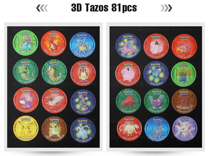 100/160pcs Pokemon Tazos – 1st & 2nd Generation 3D Round and Square Collector Cards, Album Trainer Pogs for Cheetos Chipitaps